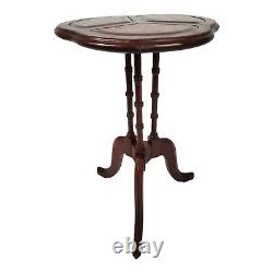 Vintage Chippendale Bamboo Side Table Plant Stand Leather Top Clover Georgian