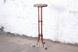 Vintage Chippendale Carved Mahogany Faux Bamboo Pedestal Plant Stand