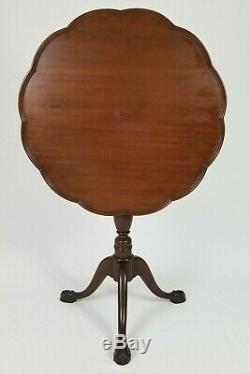 Vintage Chippendale Carved Mahogany Tilt Top Pie Crust Table Ball Claw Foot