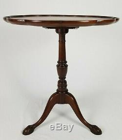 Vintage Chippendale Carved Mahogany Tilt Top Pie Crust Table Ball Claw Foot