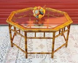 Vintage Chippendale Coffee Table, 1980's Faux Bamboo Hexagon, HUGE, Chinoiserie