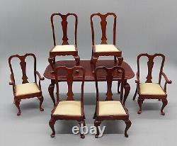 Vintage Chippendale Dining Table & 6 Chairs Dollhouse Miniature 112