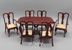 Vintage Chippendale Dining Table & 6 Chairs Dollhouse Miniature 112