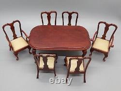 Vintage Chippendale Dining Table & 6 Chairs Dollhouse Miniature 112