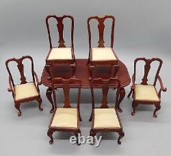 Vintage Chippendale Dining Table & 6 Chairs Dollhouse Miniature 112