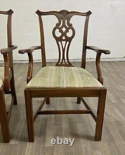 Vintage Chippendale Mahogany Dining Arm Chairs Pair
