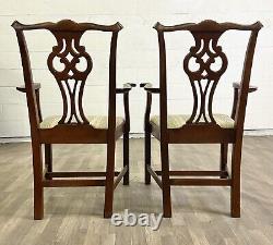 Vintage Chippendale Mahogany Dining Arm Chairs Pair