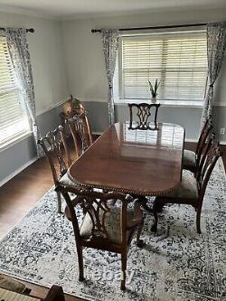 Vintage Chippendale Style Dining Table Set with 10 Chairs & 2 Leafs