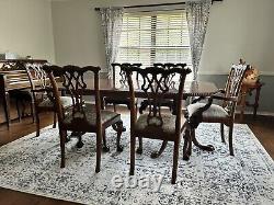 Vintage Chippendale Style Dining Table Set with 10 Chairs & 2 Leafs