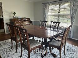 Vintage Chippendale Style Dining Table Set with 10 Chairs & 2 Leafs