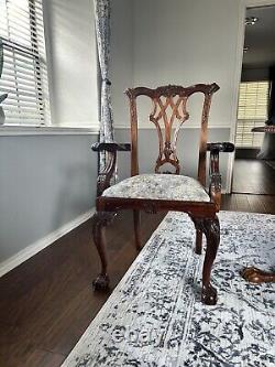 Vintage Chippendale Style Dining Table Set with 10 Chairs & 2 Leafs