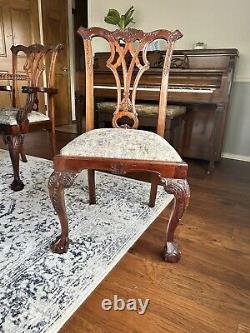 Vintage Chippendale Style Dining Table Set with 10 Chairs & 2 Leafs