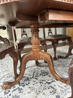 Vintage Chippendale Style Dining Table Set with 10 Chairs & 2 Leafs