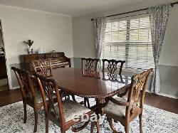 Vintage Chippendale Style Dining Table Set with 10 Chairs & 2 Leafs