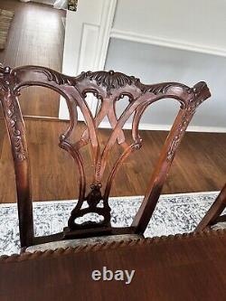 Vintage Chippendale Style Dining Table Set with 10 Chairs & 2 Leafs