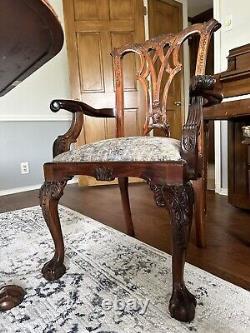 Vintage Chippendale Style Dining Table Set with 10 Chairs & 2 Leafs