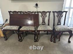 Vintage Chippendale Style Dining Table Set with 10 Chairs & 2 Leafs