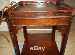 Vintage Chippendale Style Mahogany 2 Tier Lamp Table Fine Arts Company Antique