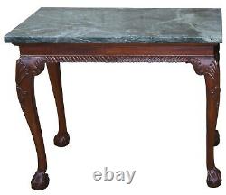 Vintage Chippendale Style Mahogany Carved Marble Hall Console Tables Ball Claw