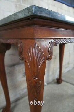 Vintage Chippendale Style Mahogany Carved Marble Hall Console Tables Ball Claw