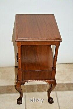 Vintage Chippendale Table with drawer and bottom shelf carved ball claw legs