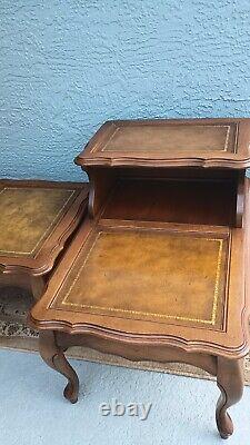 Vintage Coffee Table & 2 End Tables Leather Top Chippendale Henredon Style 8424
