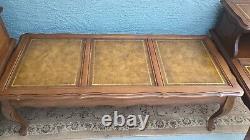 Vintage Coffee Table & 2 End Tables Leather Top Chippendale Henredon Style 8424