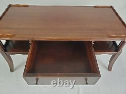 Vintage Coffee Table Flame Mahogany Fretwork Chippendale With Pass Thru Drawer