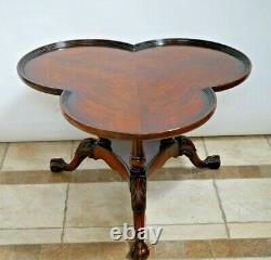 Vintage Coffee Table bottom shelf solid walnut Clover leaf top ball and claw leg