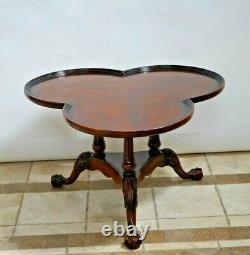 Vintage Coffee Table bottom shelf solid walnut Clover leaf top ball and claw leg