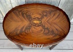 Vintage Councill Chippendale Flame Mahogany Floral Inlaid Coffee Side Table 70s