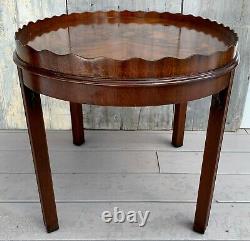 Vintage Councill Chippendale Flame Mahogany Floral Inlaid Coffee Side Table 70s