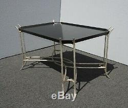 Vintage Dennis & Leen Chippendale Chinioiserie Black Coffee Table w Silver Base