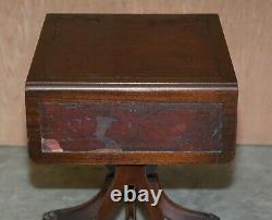 Vintage Distressed Oxblood Leather Side Table Extending Top Great Games Table