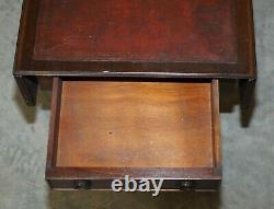 Vintage Distressed Oxblood Leather Side Table Extending Top Great Games Table