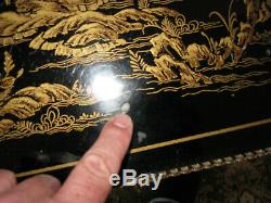 Vintage Drexel Heritage Black Gold Lacquer Side End Table Chinoiserie Mini