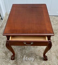 Vintage Ethan Allen Chippendale Ball & Claw Foot Rope Edge Side Table withDrawer