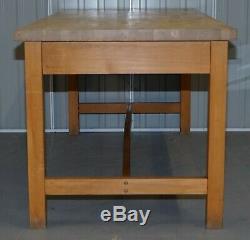 Vintage Farmhouse Kitchen Dining Table Six Drawer With Scrub Work Block Top