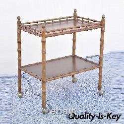 Vintage Faux Bamboo Chinese Chippendale Hollywood Regency Wood Bar Cart Server