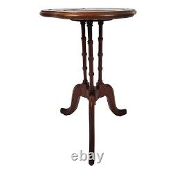 Vintage Faux Bamboo Pedestal Table Plant Stand Leather Top Chippendale Style