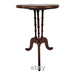 Vintage Faux Bamboo Pedestal Table Plant Stand Leather Top Chippendale Style