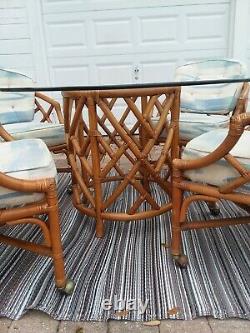 Vintage Ficks Reed Chinese Chippendale Bamboo Rattan Dining Set