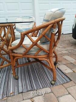 Vintage Ficks Reed Chinese Chippendale Bamboo Rattan Dining Set