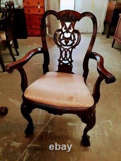 Vintage Formal Solid Mahogany Chippendale Dining Room Table Set & Breakfront