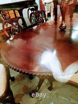 Vintage Formal Solid Mahogany Chippendale Dining Room Table Set & Breakfront