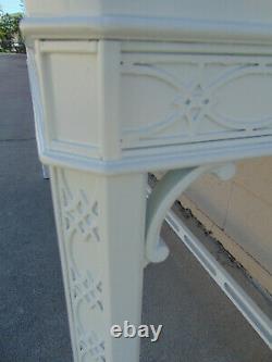 Vintage Fretwork Console Table Lacquered White Chinese Chippendale Palm Beach