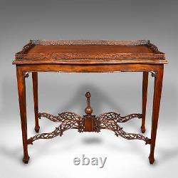 Vintage Galleried Silver Table, English, Ornate, Chippendale Revival, Late 20th