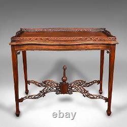 Vintage Galleried Silver Table, English, Ornate, Chippendale Revival, Late 20th