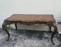 Vintage Handmade French Style Claw Foot Table with Green and Gold Accents