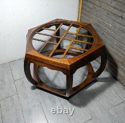 Vintage Hekman Asian Ming Chippendale Style Hexagonal End Table Wood Fretwork